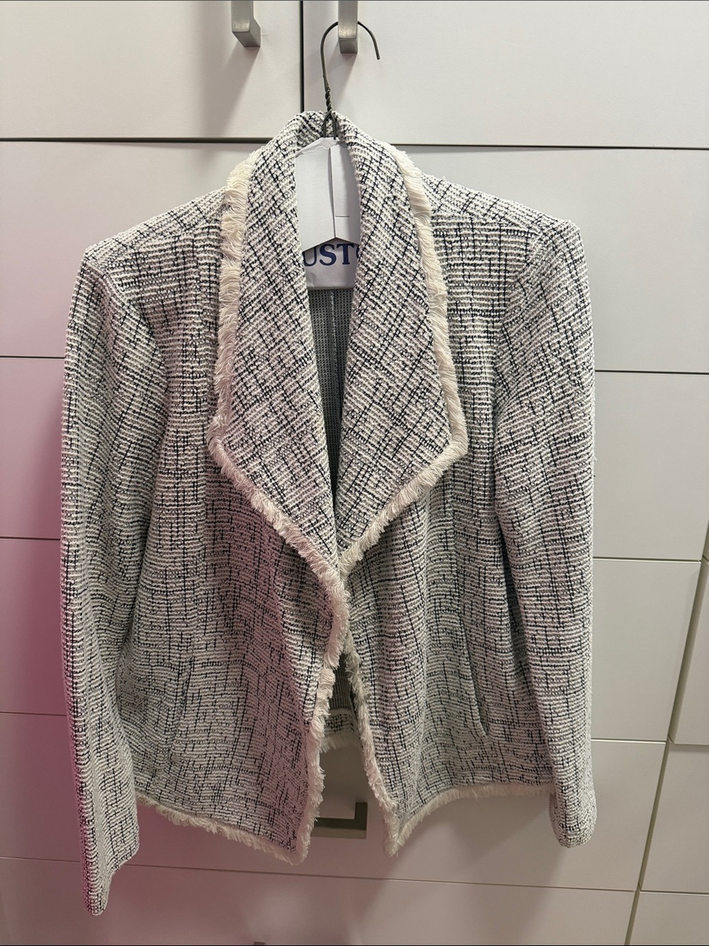 Club Monaco Tweed Fringe-Trim Open Blazer - Cream & Black
